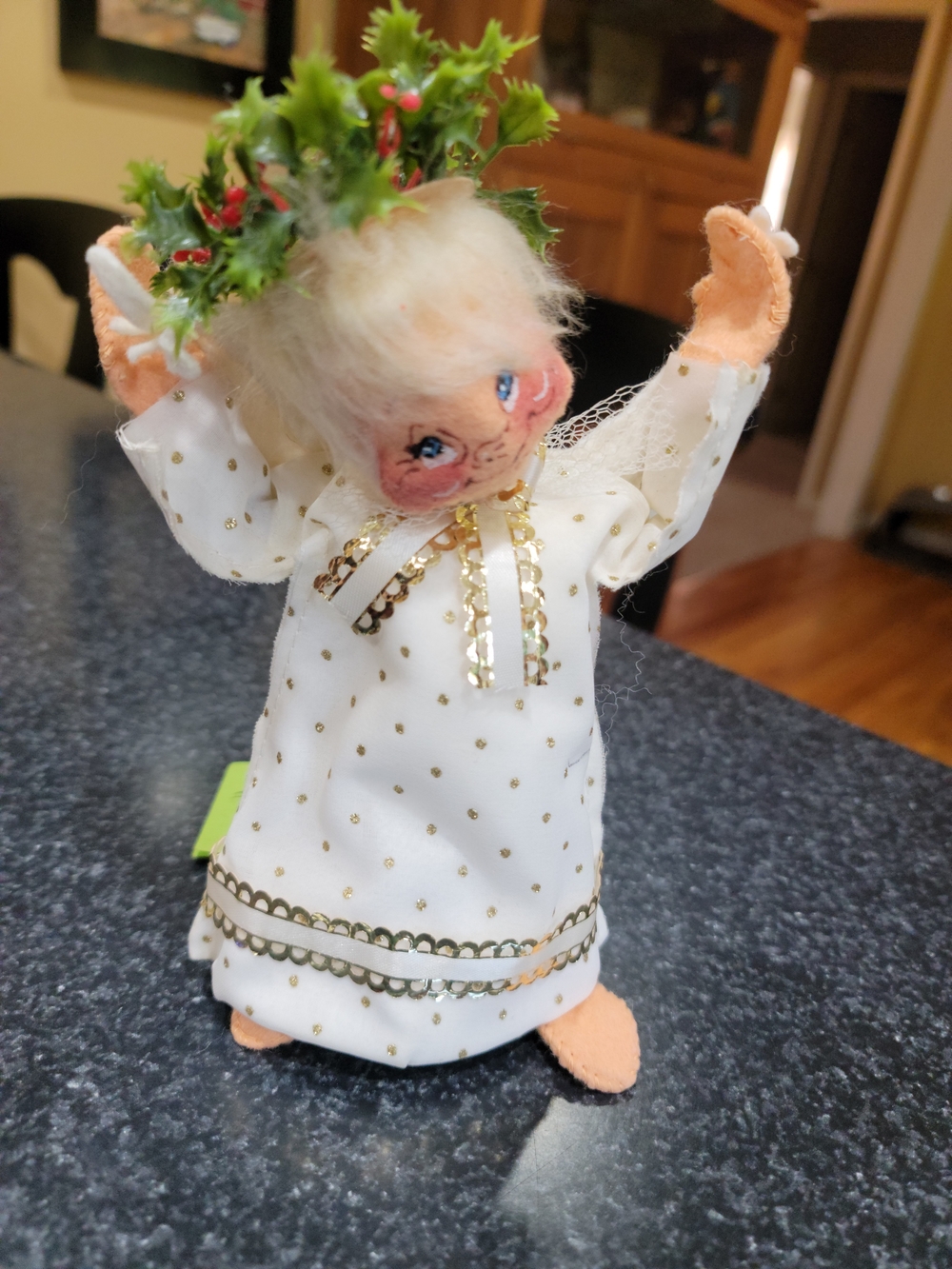 Vintage Annalee 1976 Christmas Angel Figurine Handcrafted Glitter Holly Crown